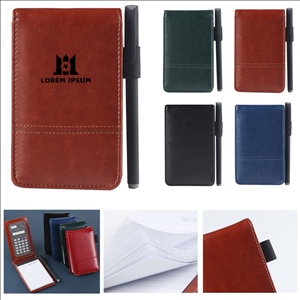 PU Leather Memo Pad with Calculator & Pen Holder